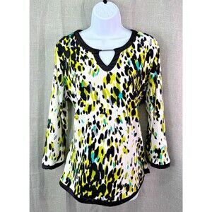 Carolyn Taylor Women's Size L Green Black Dressy Top 3/4 Sleeve